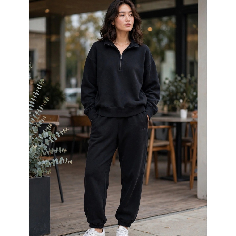 Aritzia Tna Sweatfleece Set Black Boyfriend Quarter Zip Mega Sweatpants XL